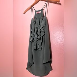 Green Rebecca Taylor silk ruffle top. Size small.